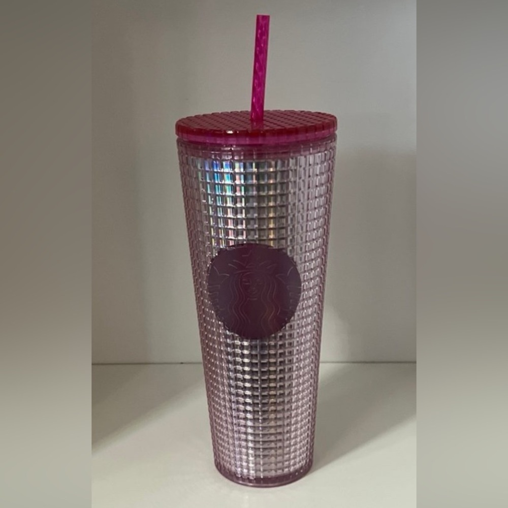 Starbucks 2023 iridescent pink silver bubblegum grid Tumbler